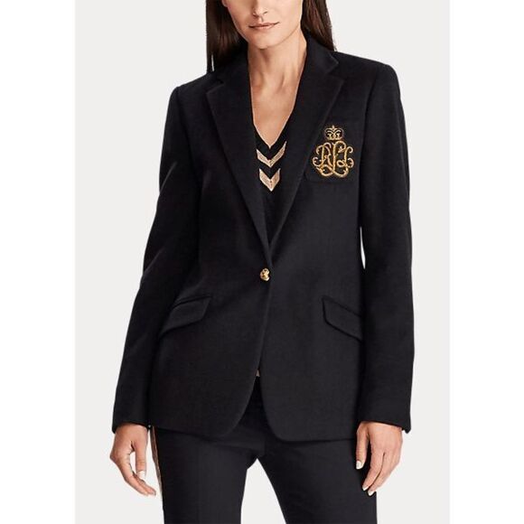Ralph Lauren Black Bullion-Patch Blazer Size 2 - Picture 1 of 10